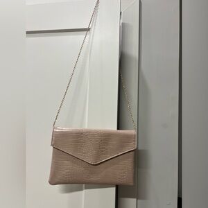 Lulu's Blush Croc-Embossed Clutch with Gold Chain